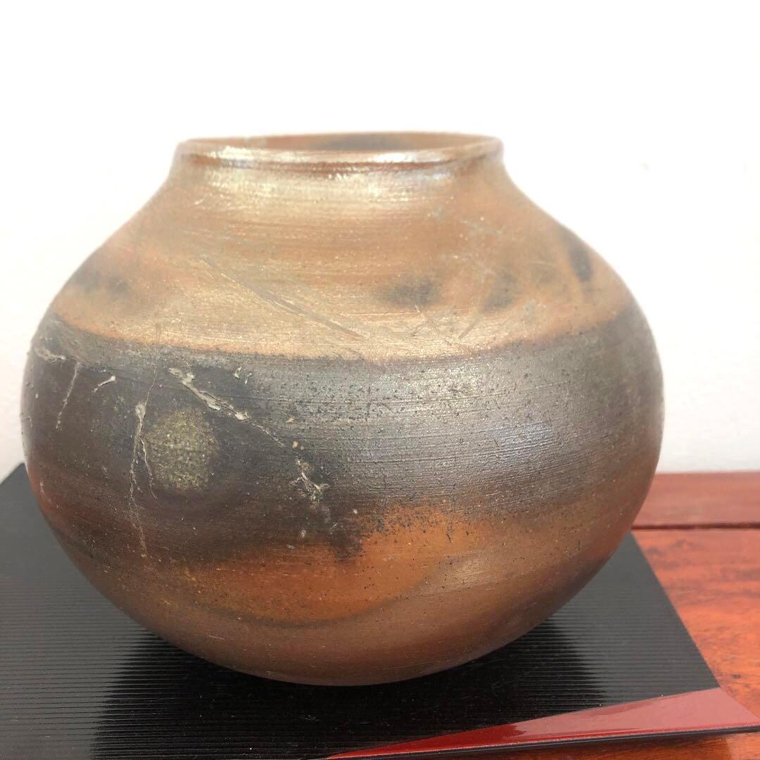 窯元　松園  備前焼   金彩　壺　花入 フラワーベース 花器 花瓶　箱　置物