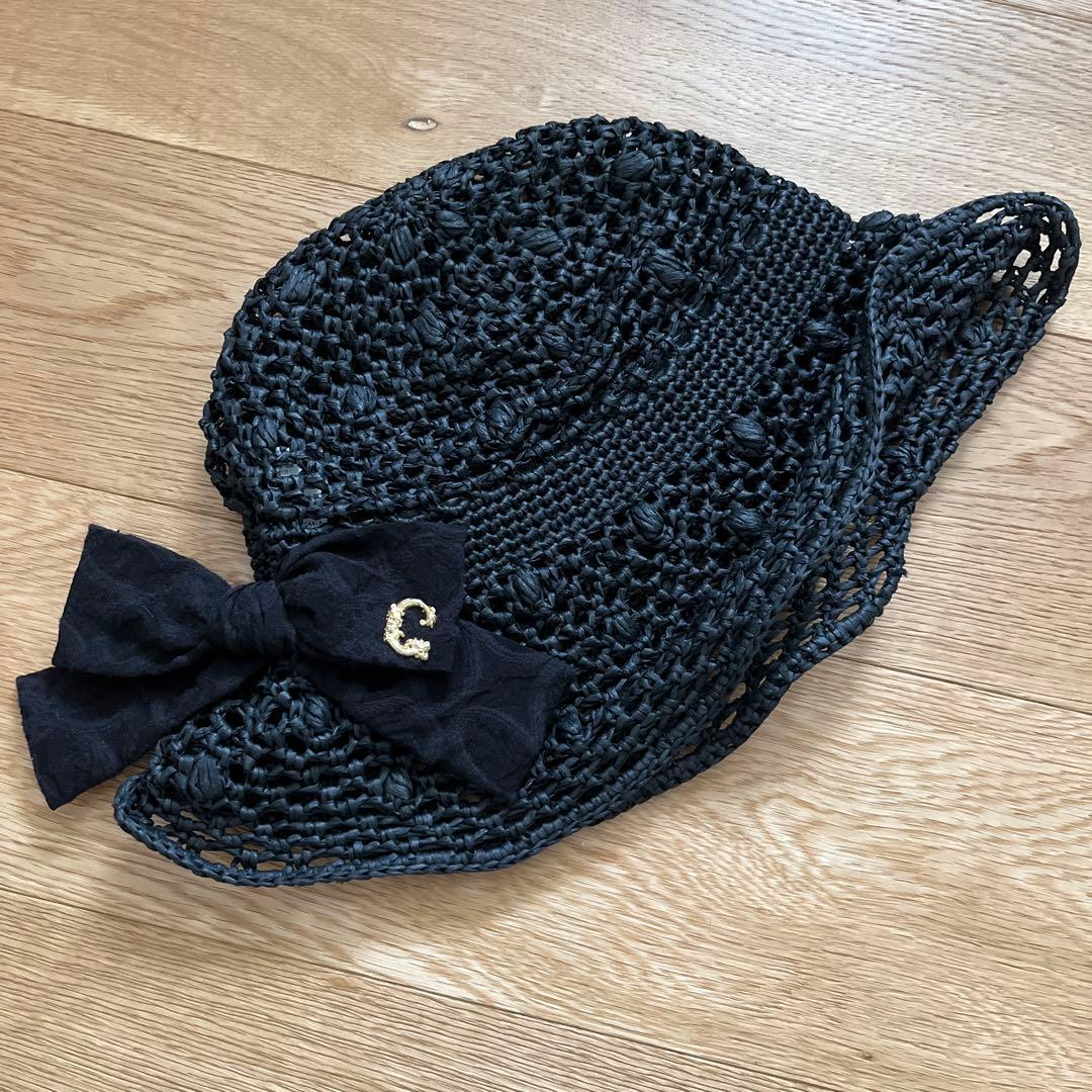 ブーケ　カシラ　ca4la 黒の編み込み麦わら帽子