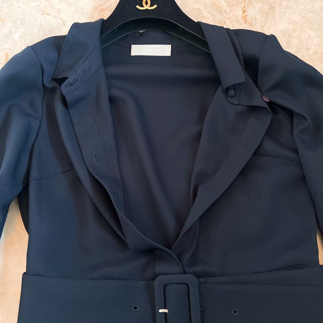 セルフォード ワンピース 濃紺 ネイビー ベルト 38 春夏 Aライン 結婚式