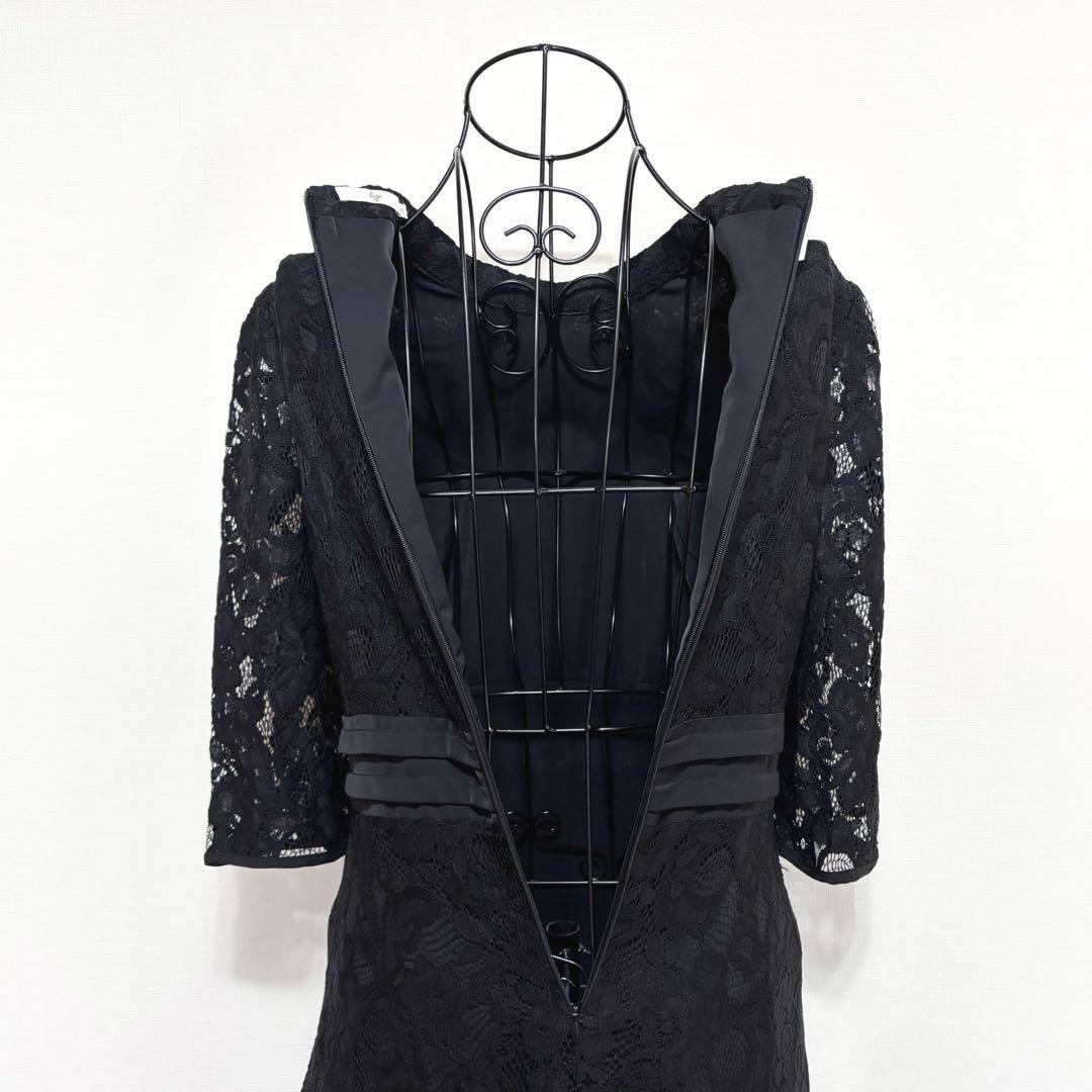 Leja レースビッグカラー花柄ウエストマークロングフレアワンピース 結婚式 S