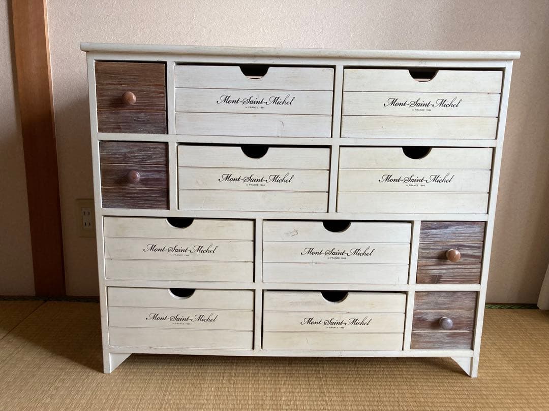 アンティーク調木製チェスト 引き出し ホワイト/ブラウン