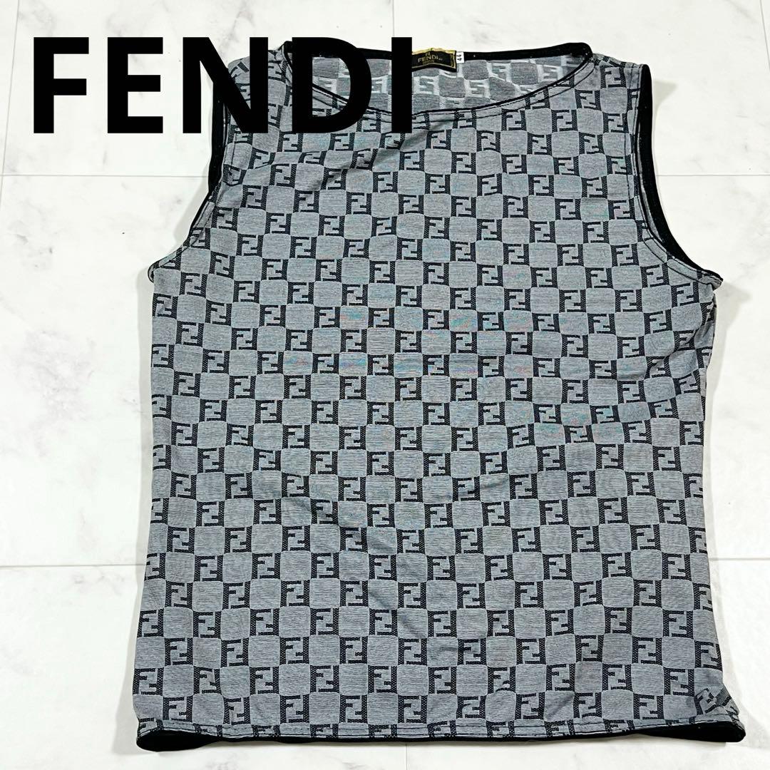 FENDI ズッカ柄 総柄 ノースリーブ トップス 44 M相当 グレー