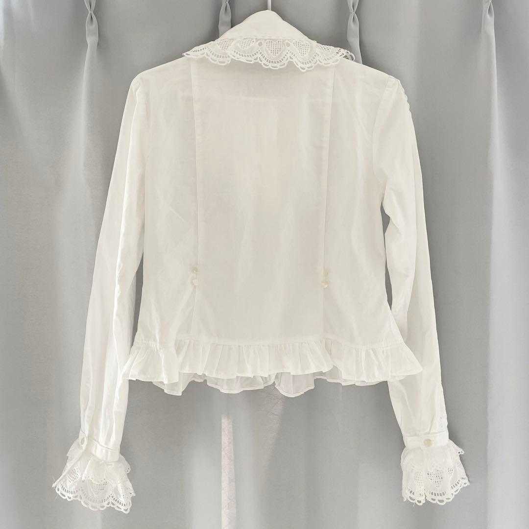 アンジェリックプリティ 長袖綿ハートレース リボンタイ付き ブラウス 白 難あり