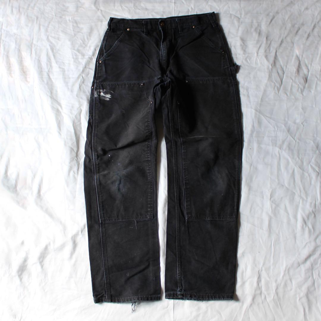 雰囲気◎ USA製 Carhartt ダブルニー ペインターパンツ BLK 黒