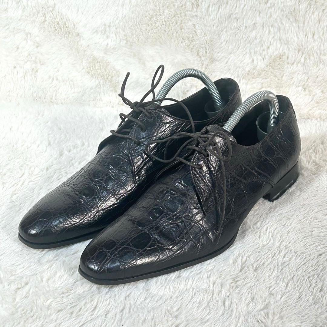 【イタリア製】クロコダイルレザー ドレスシューズ 黒 ビジネス ストレートチップ