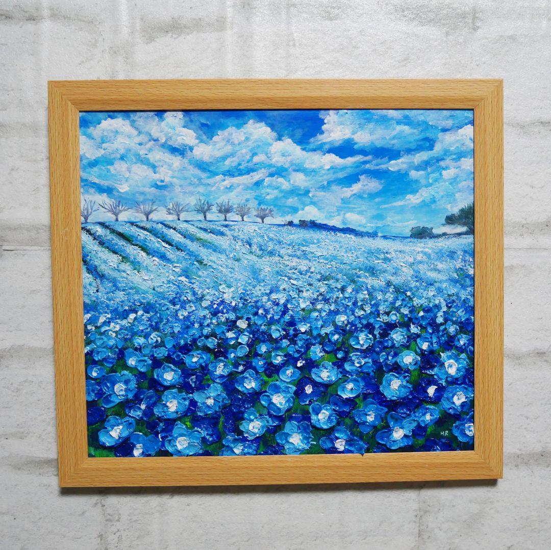油絵 油彩 油彩画 絵画 絵【ネモフィラブルーの丘】