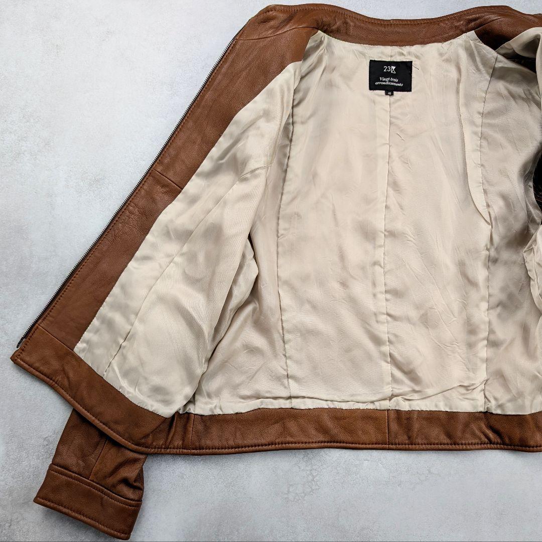 【大きいサイズ】23区 レディース シングルライダース 羊革 ブラウン