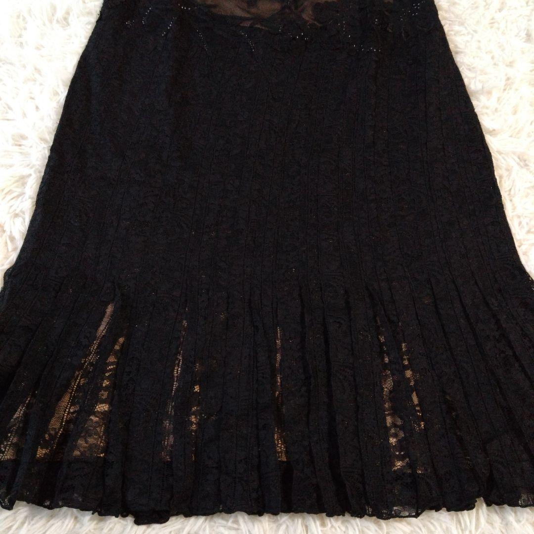 美品✨タダシショージ ワンピース　ブラック レース　刺繍　スタッズ　プリーツ