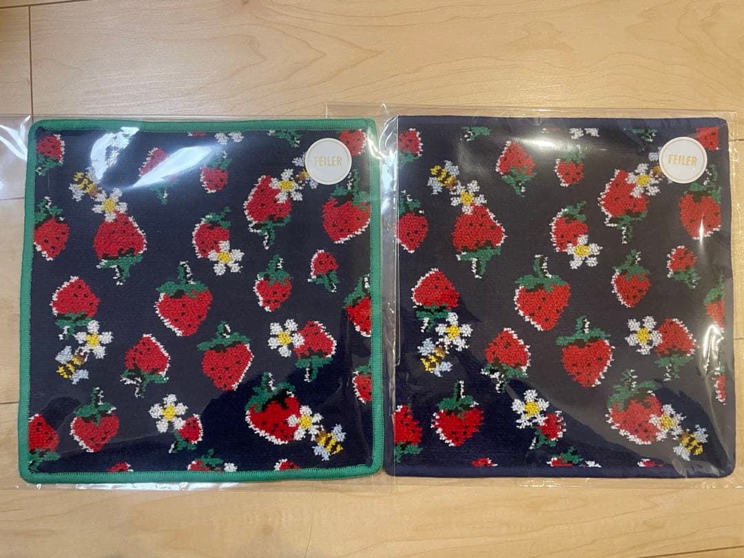 フェイラー×ミュベール　ストロベリーセレナーデ　ハンカチ　グリーン　ネイビー