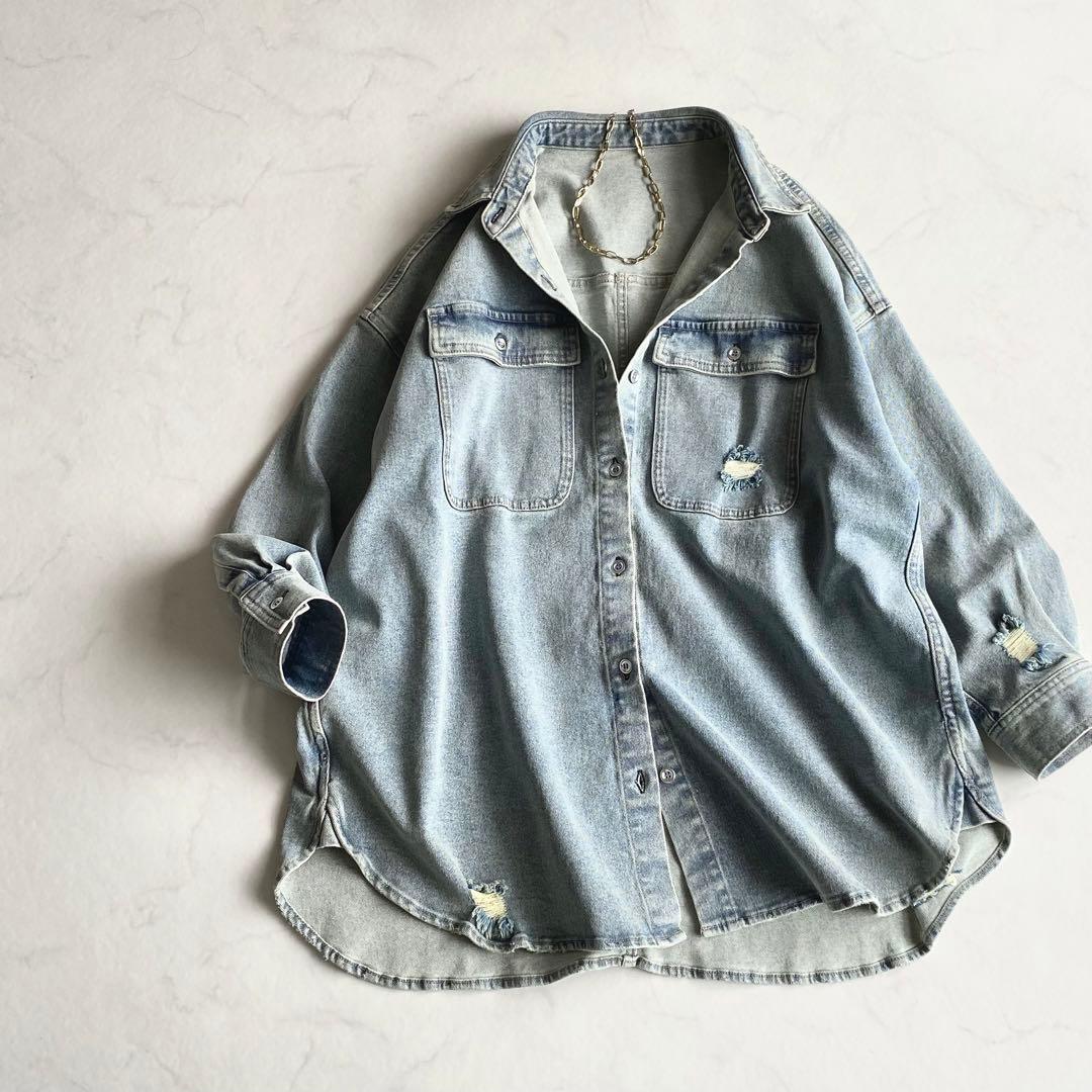Loungedress オーバーサイズ ダメージ デニムシャツ デニムジャケット