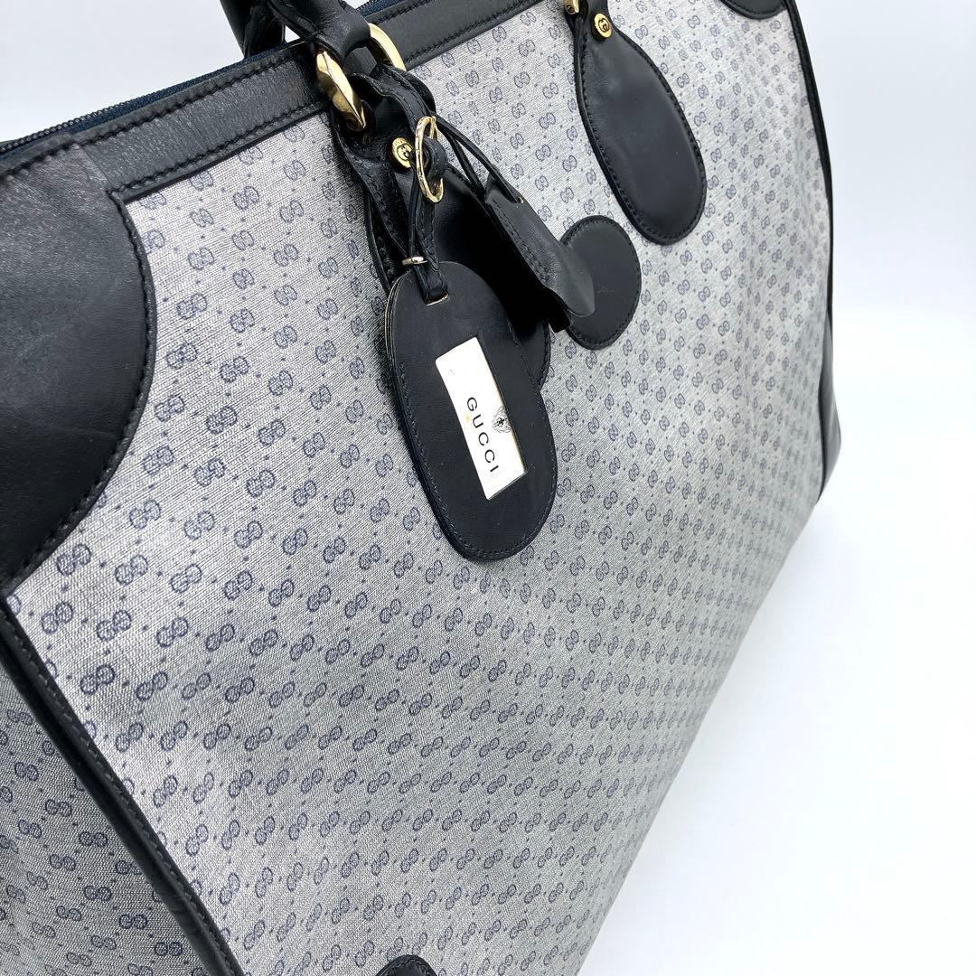 【GUCCI】ボストンバッグ　マイクロGG PVC ネイビー　グレー