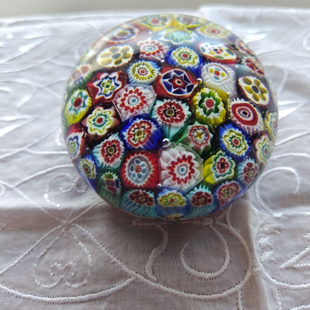 【ヴィンテージ】MURANO ガラスペーパーウエイト　ミルフィオリ　（千の花）
