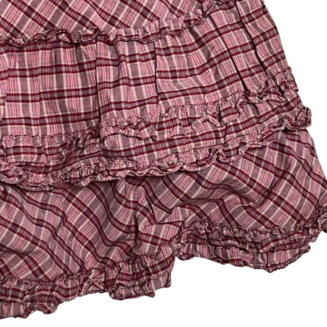 PINK HOUSE チェックフリルチュニックブラウス チェック レッド 段々
