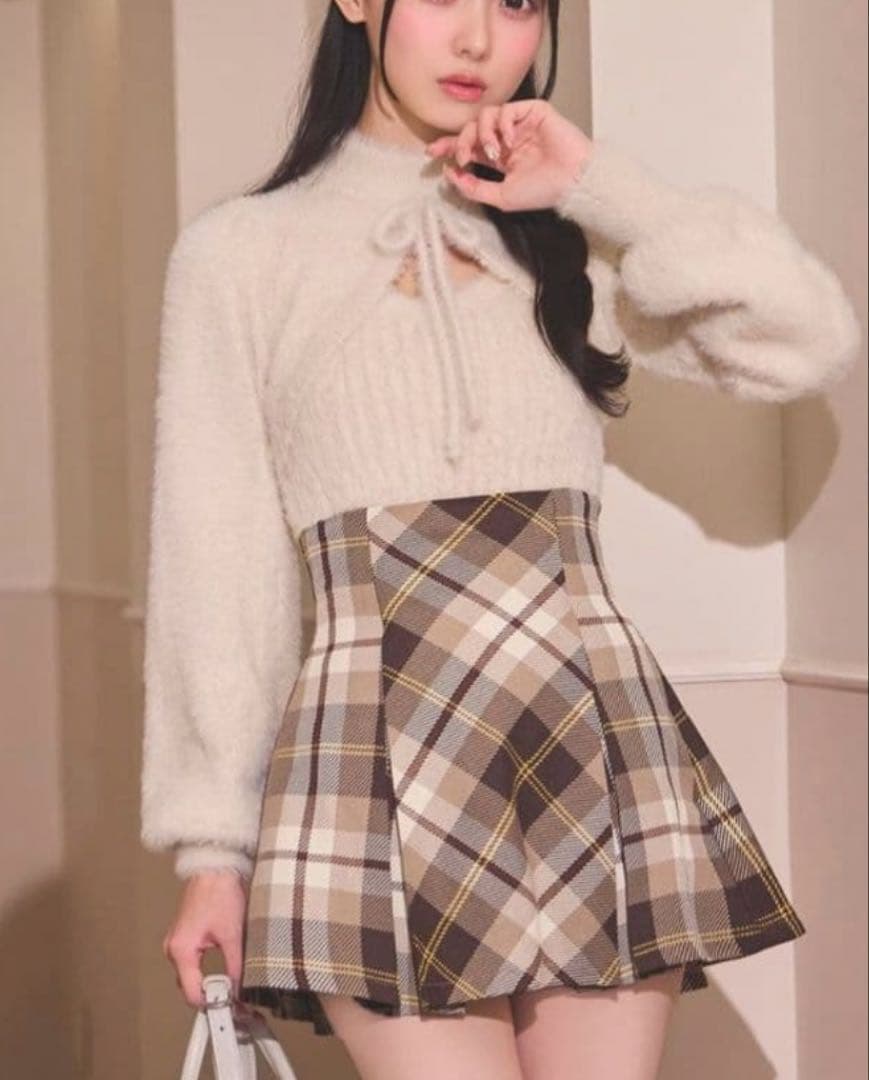 美品 ミシェルマカロン フレアチェックスカート　フリーサイズ