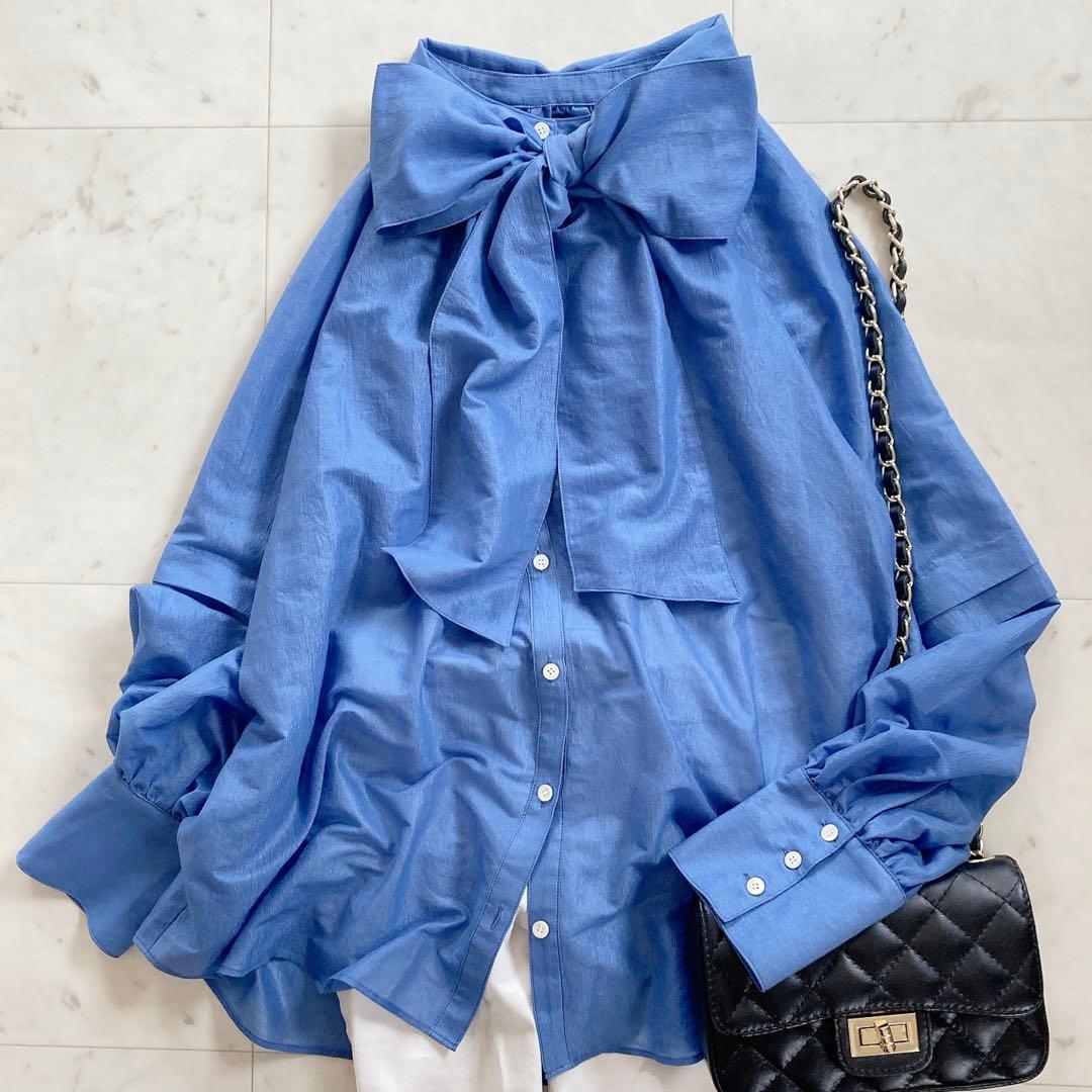 極美品　スローブイエナ　ボウタイブラウス　リボン　青