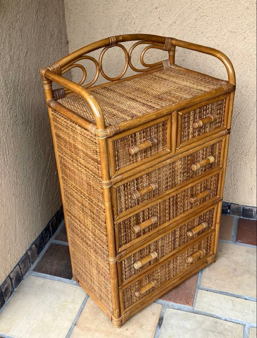人気 ラタン 5段チェスト ラタンチェスト 籐チェスト 籐タンス