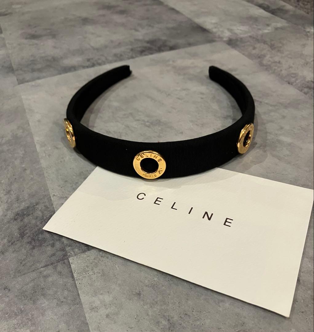 ビンテージ CELINE ブラックカチューシャ ゴールドサークルロゴ