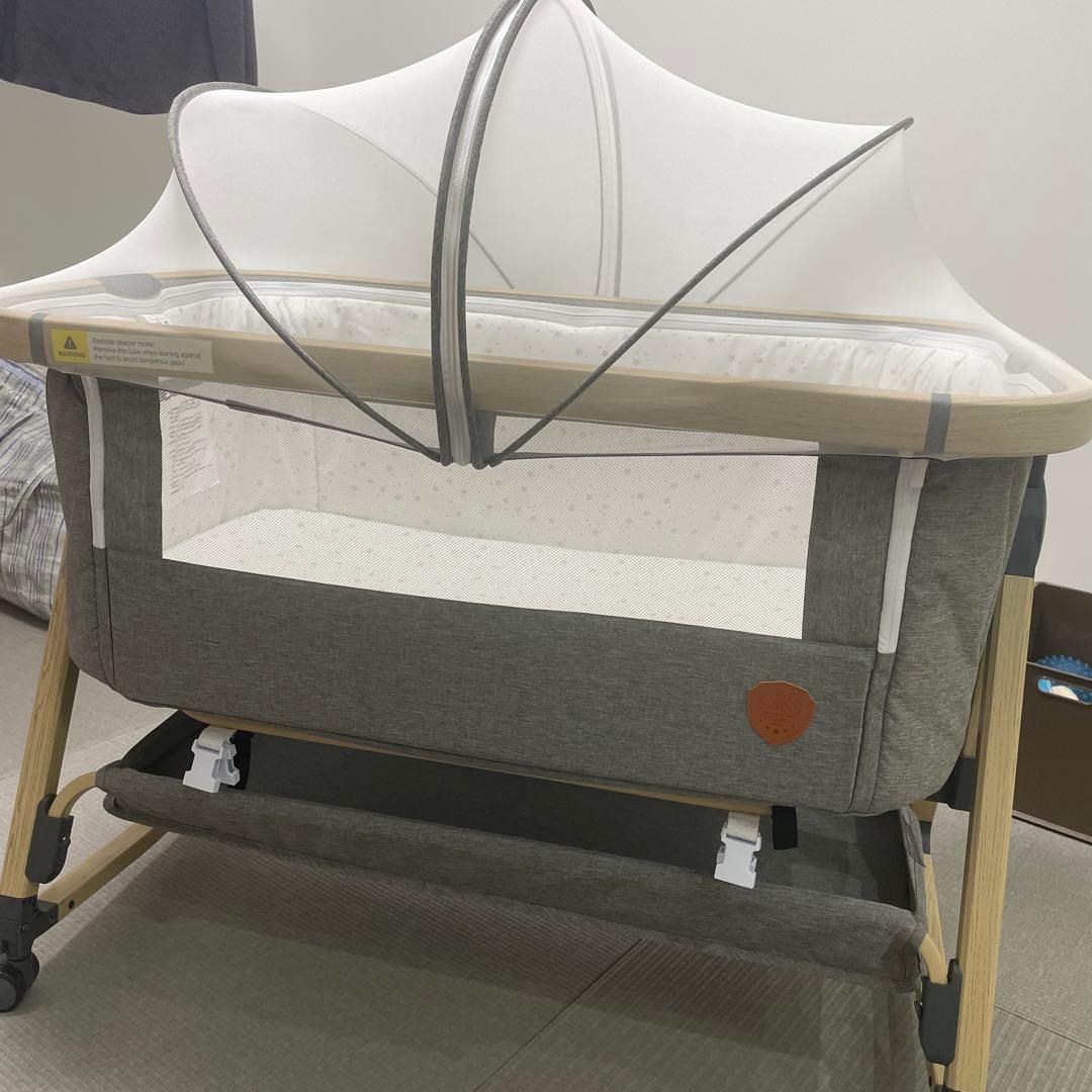 HZDMJ メッシュサイド ベビーベッド グレー