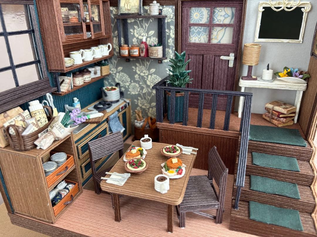 紙バンド　エコクラフト　ミニチュアダイニングキッチン