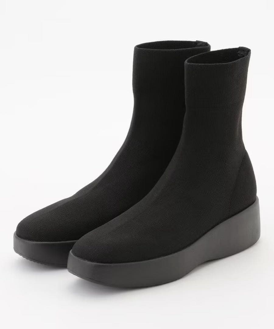 steppiステッピィ　プラットフォームストレッチブーツ黒ブラック24.5/6H