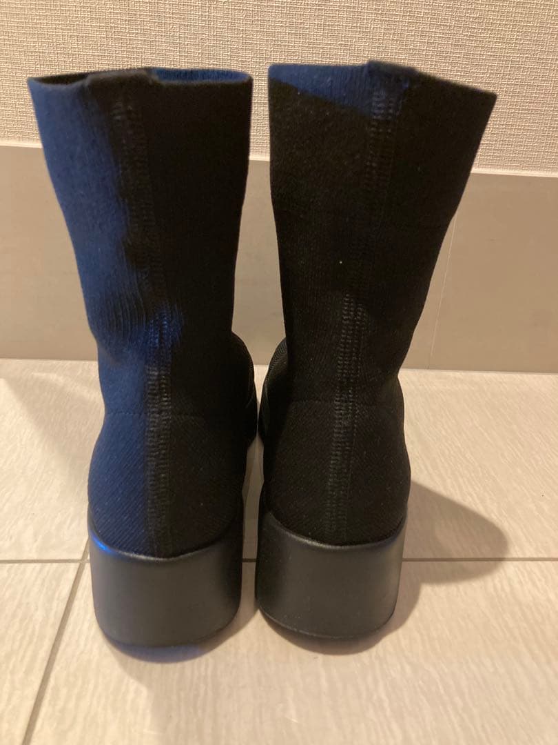 steppiステッピィ　プラットフォームストレッチブーツ黒ブラック24.5/6H