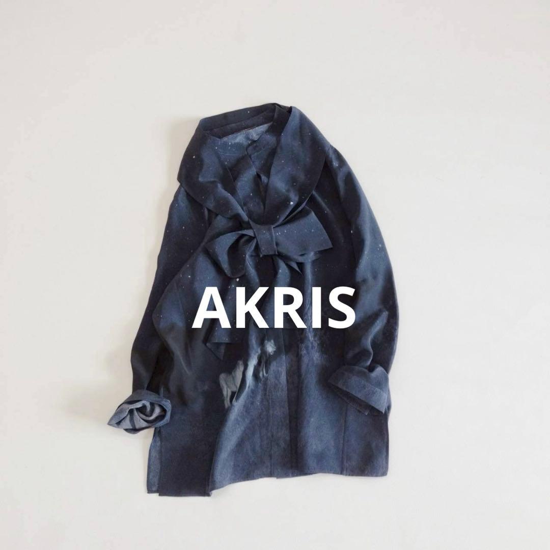 美品⭐️アクリス　長袖ブラウス　ボウタイ　オオカミ　星柄　シルク100% 13号