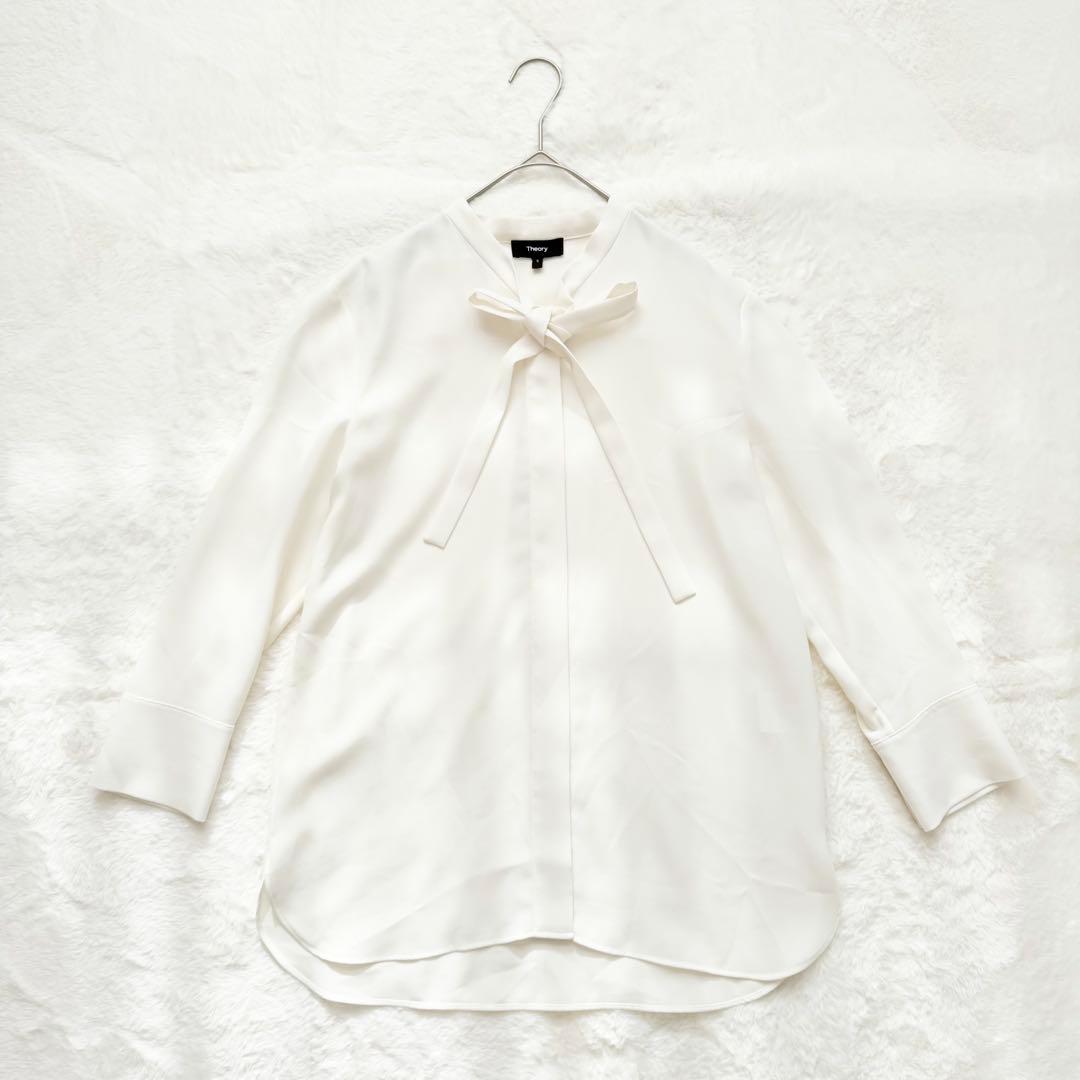 美品✨セオリー　ジョーゼットタイブラウス　長袖　アイボリー　Sサイズ　ボウタイ