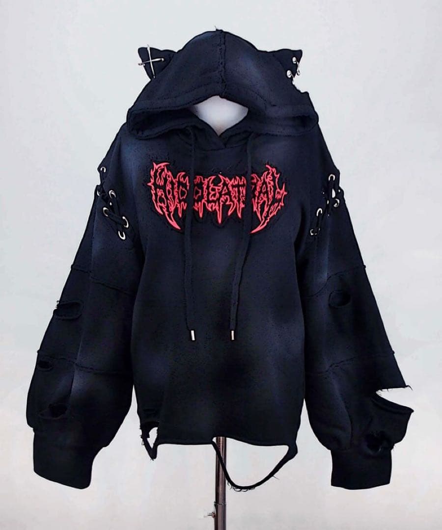 イドラタールテオドール ダメージオーバーサイズ猫耳パーカー