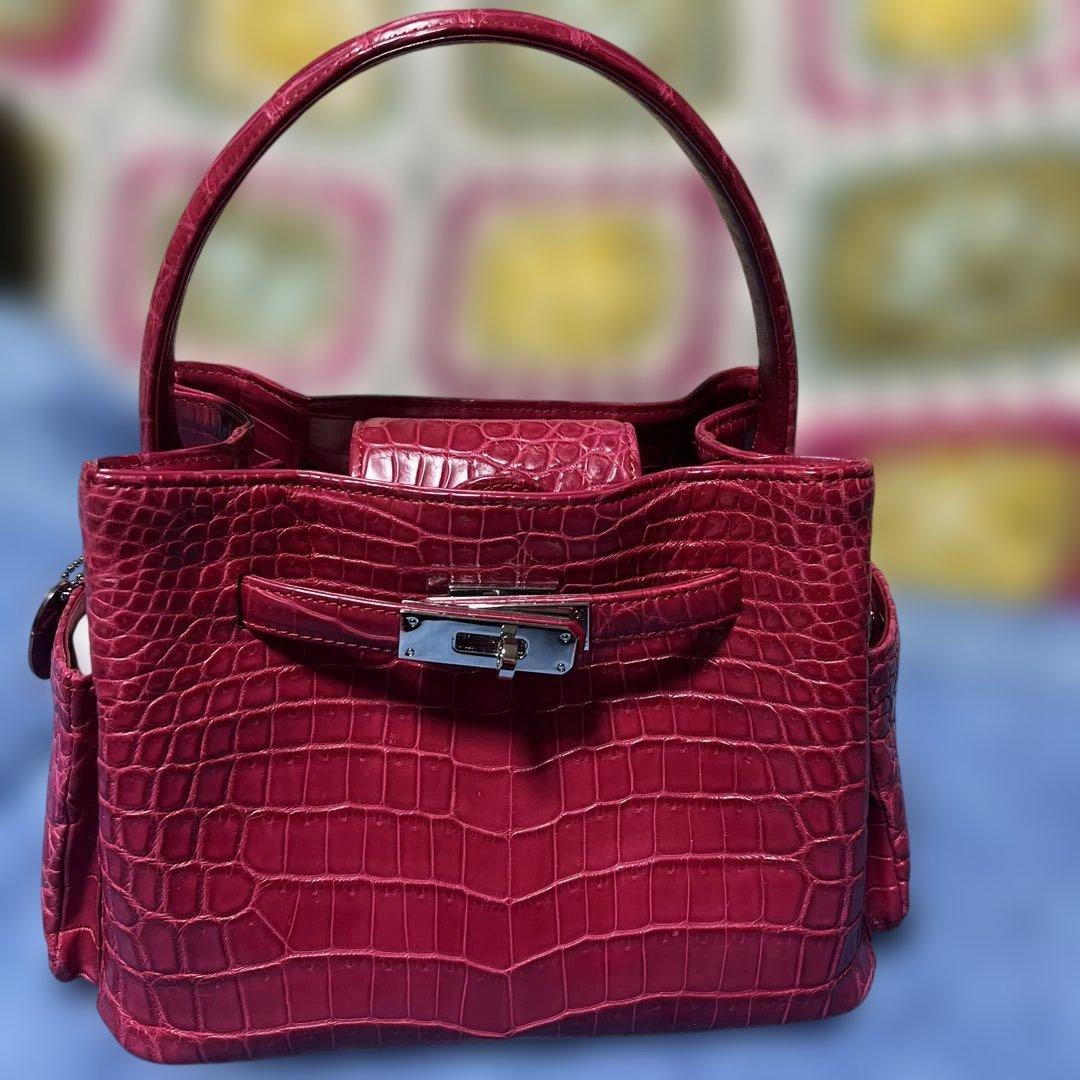 赤 クロコダイルレザー ハンドバッグ