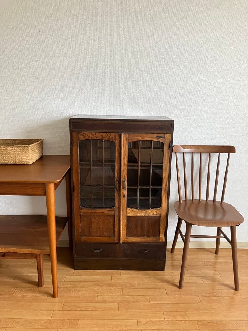 【Hamtaurosさま専用です】　アンティーク　木製ガラス扉キャビネット