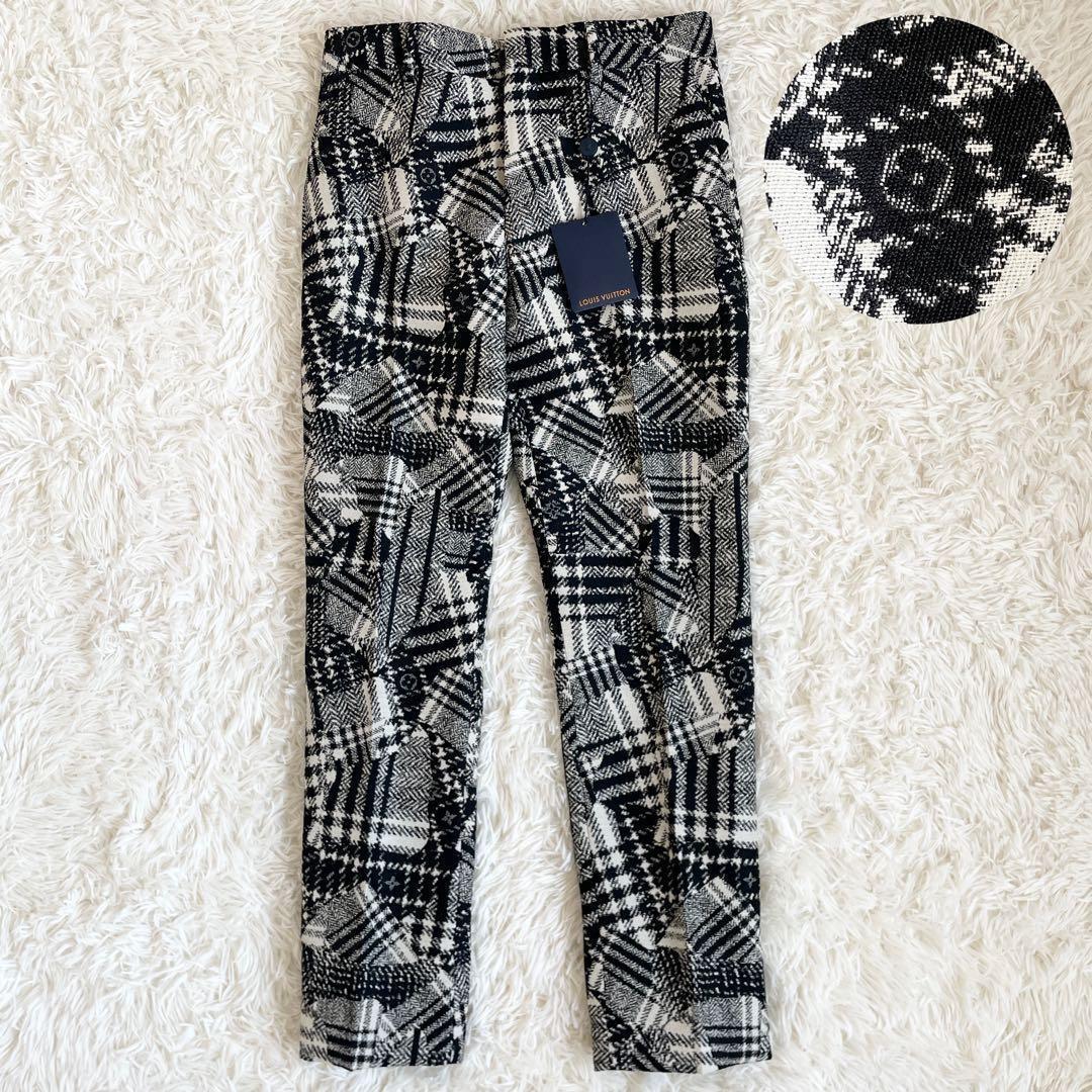 新品タグ付　ルイヴィトン　スラックス　千鳥格子　モノグラム　ブラック　Mサイズ