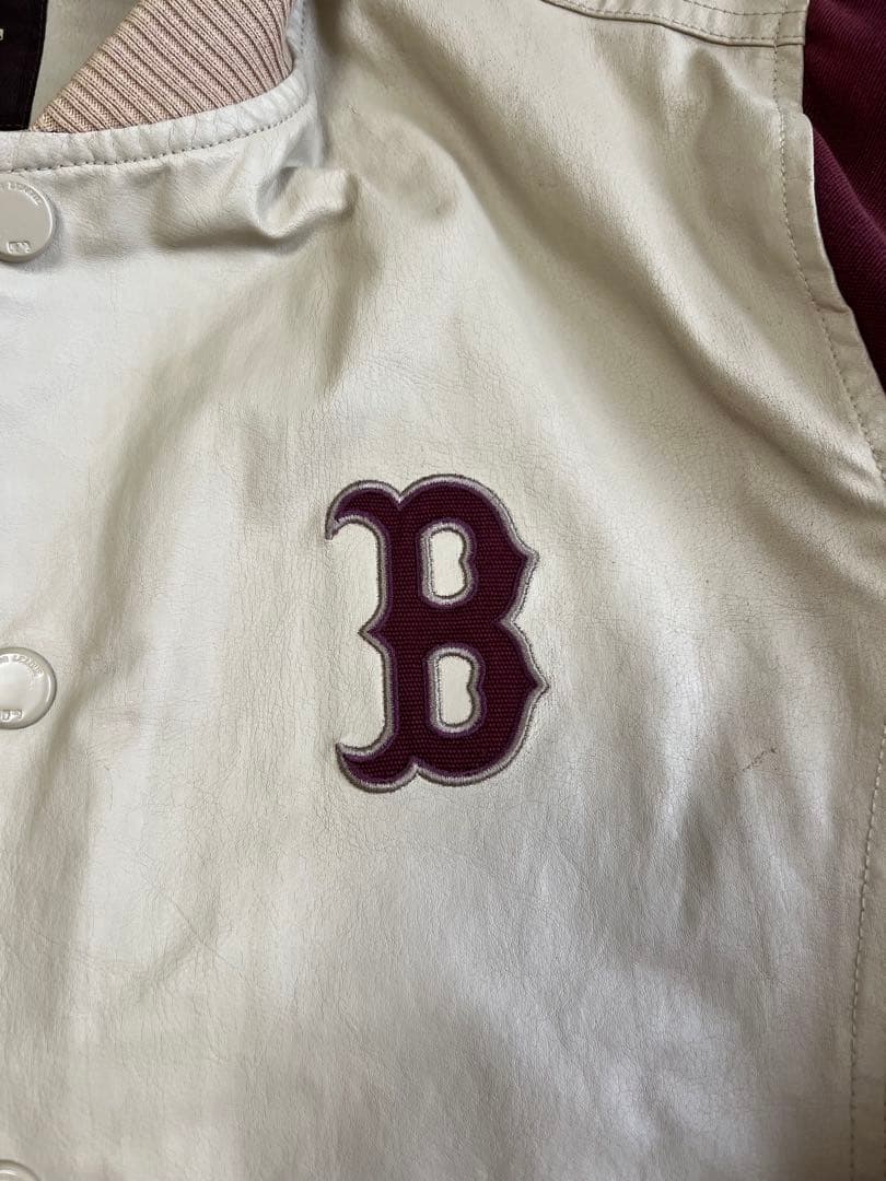 MLB レッドソックス スタジャン ブルゾン L アイボリー ワイン フード脱着