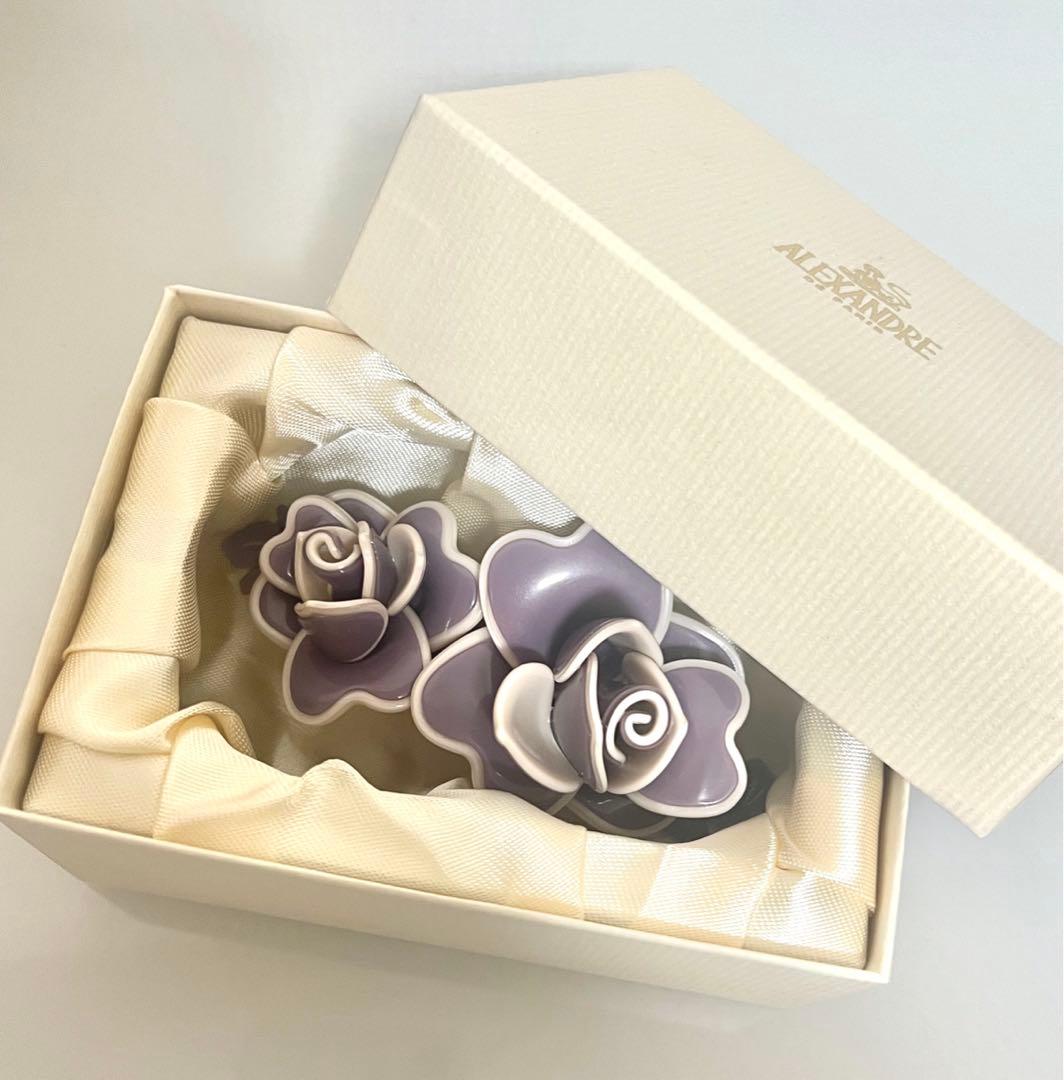 【新品箱入り】アレクサンドル ドゥ パリ 薔薇 ローズ バレッタ パープル 紫