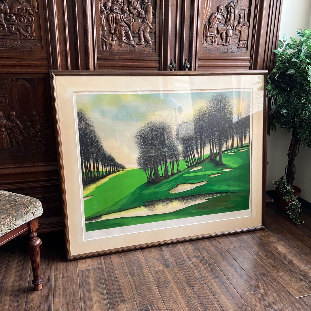 k347r120 フランス風景画・デペルト「ゴルフ場」リトグラフ サインあり