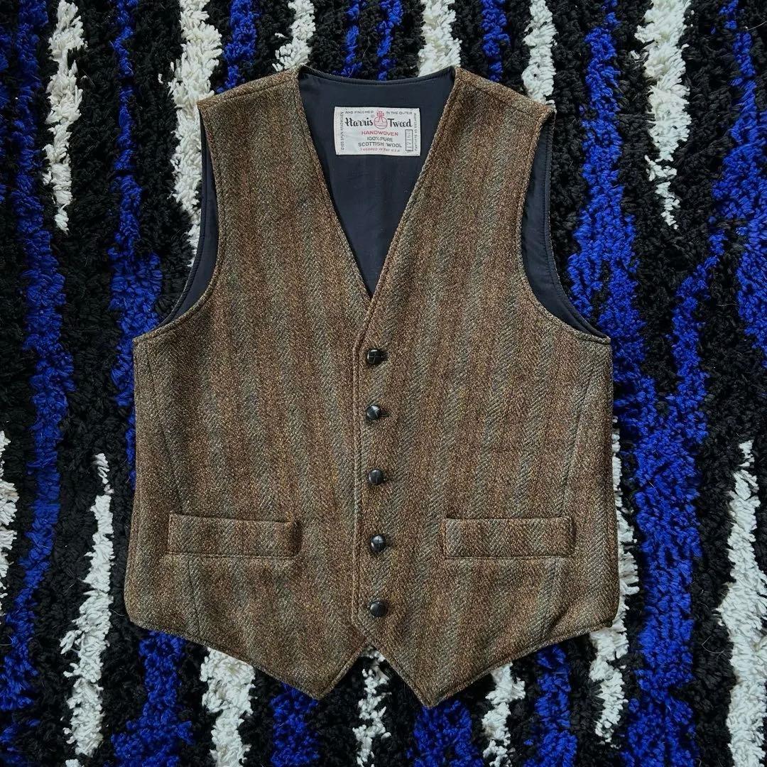 HARRIS TWEED USA製 ヘリンボーン ベスト スコットランド産ウール