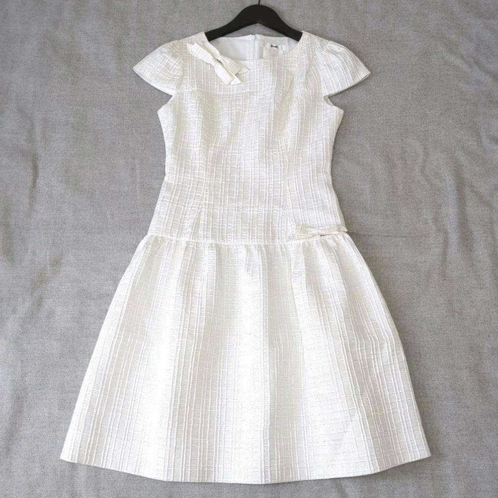 ☆Rene ルネ ジャガード フレアワンピース フレンチスリーブ Aライン 34