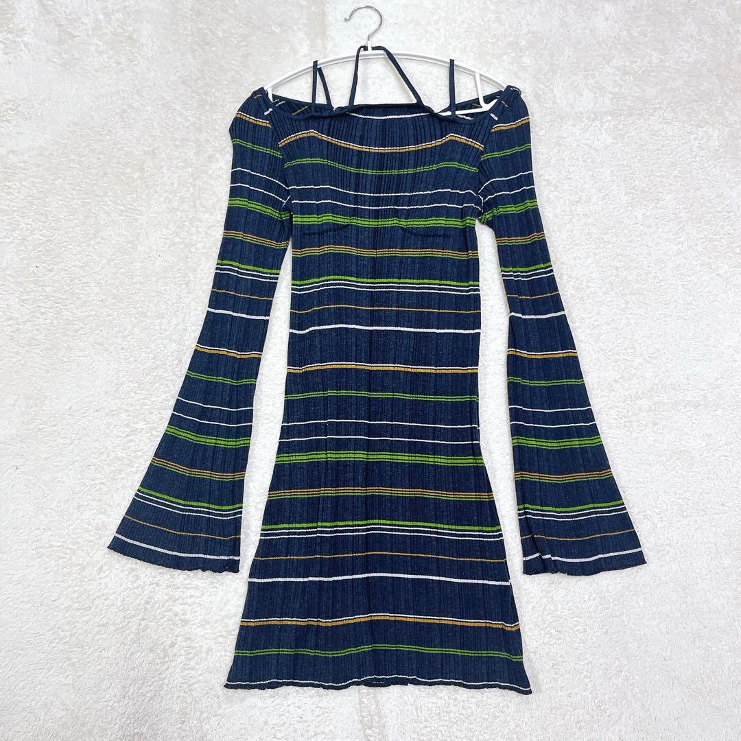 マメクロゴウチRandom Ribbed Plaid Knitted Dress