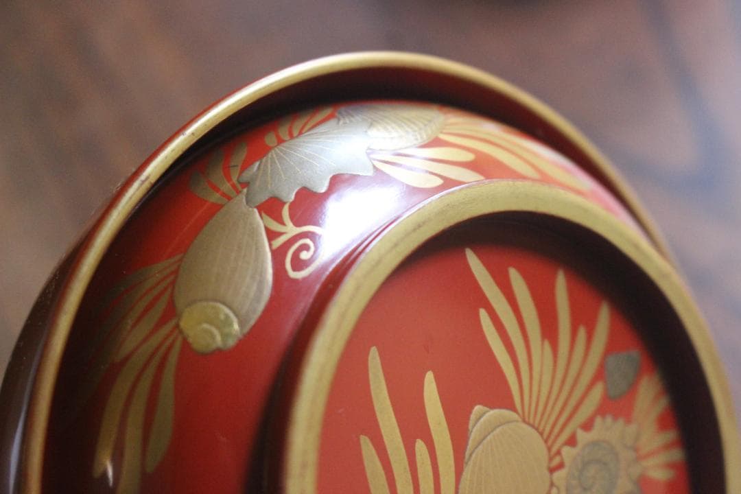 時代逸品！時代金縁朱漆に極上貝尽くし蒔絵の映えるお椀2点（検輪島塗雑煮椀