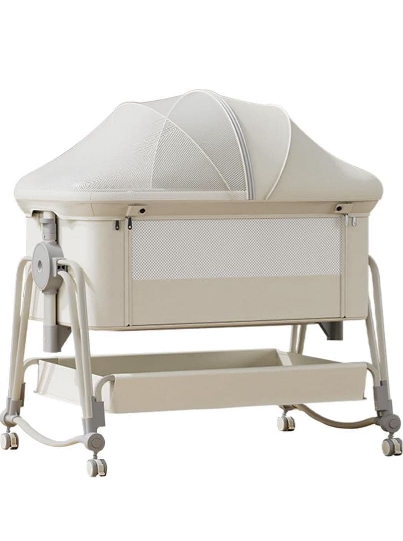 kino linpo ベビーベッド キャスター付き 収納棚付き 　クリーム色