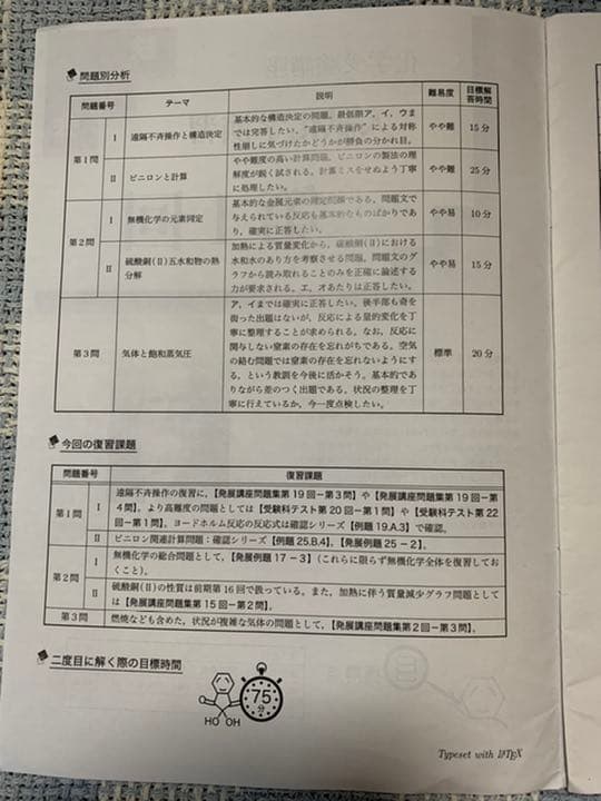 鉄緑会高3化学発展講座、入試化学演習　授業冊子　非売品