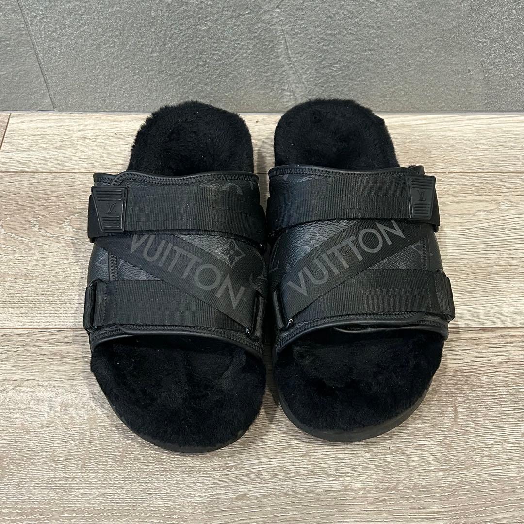 ルイヴィトン☆19AWホノルルライン モノグラムロゴテープミュールファーサンダル