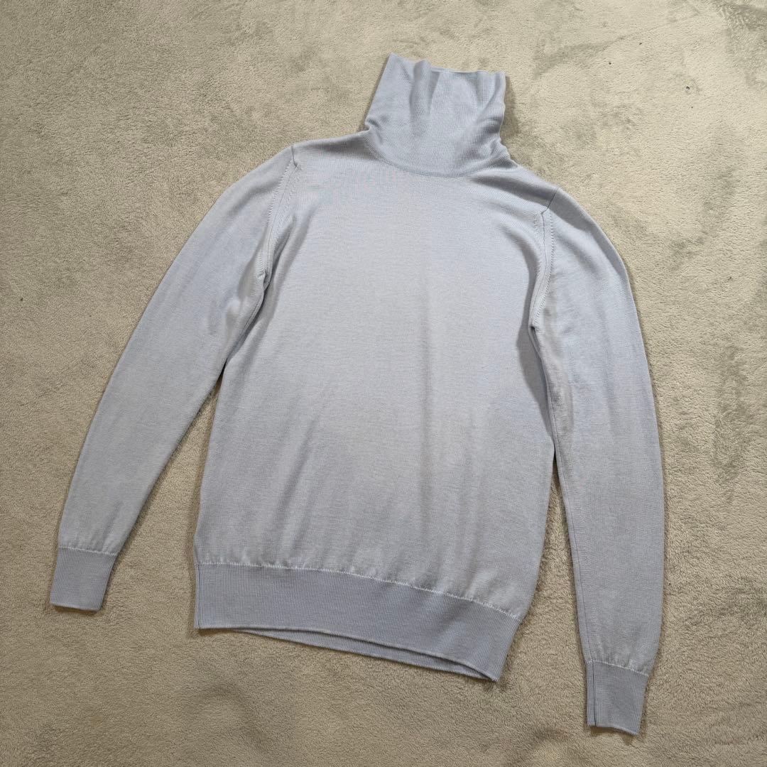 ジョンスメドレー　タートルネック　ニット　Mサイズ　ウール　くすみブルー