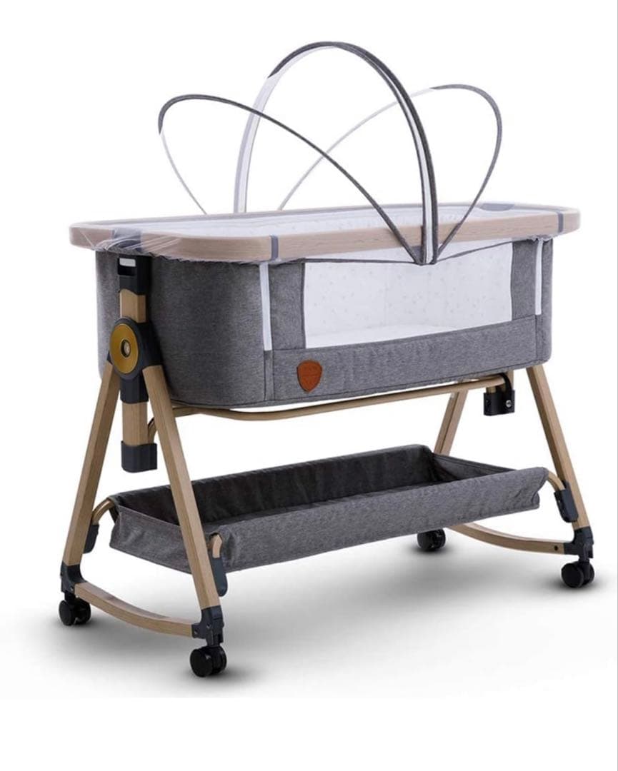 Playkids 折りたたみベビーベッド グレー/ネイビー