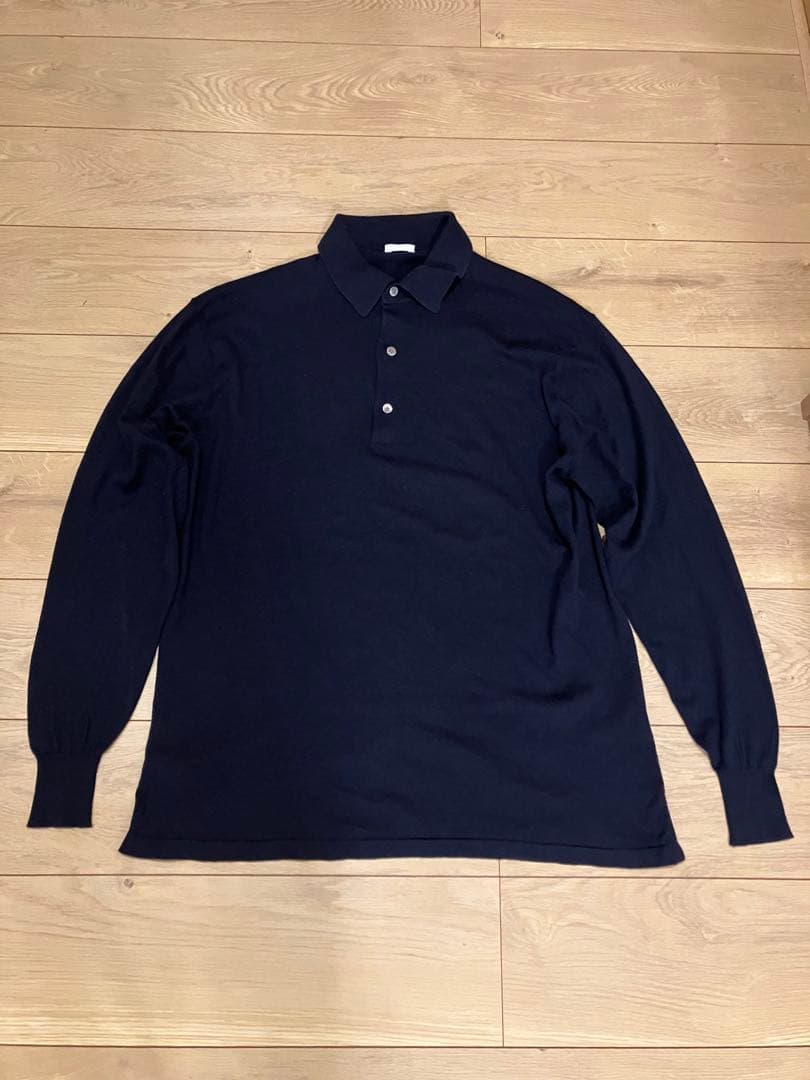 COMOLI コモリ　シルクカシミアニットポロ　ネイビー　2