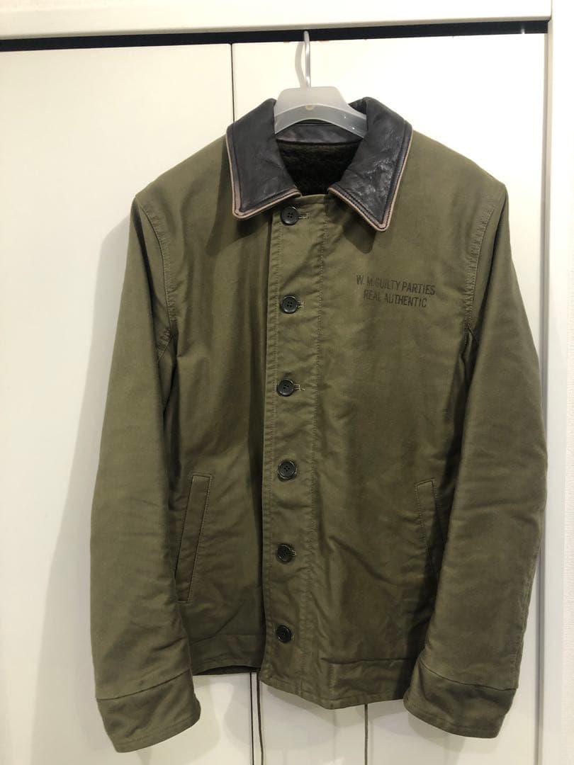 WACKO MARIA/ワコマリア デッキジャケット M オリーブ 襟レザー