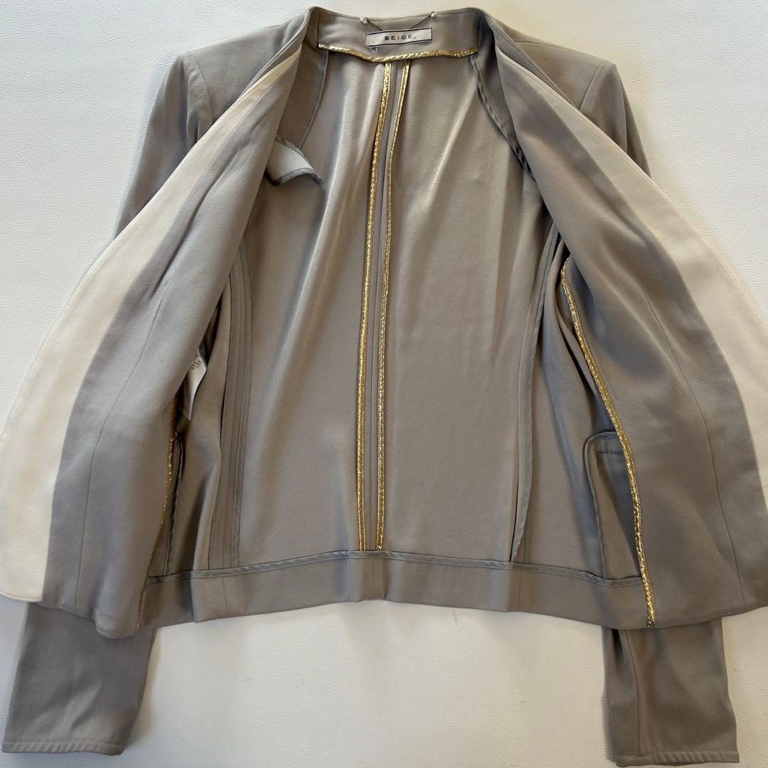 ベイジ セットアップノーカラー スーツ CINDY シンディ ライトグレー