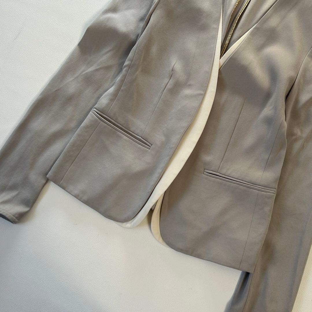 ベイジ セットアップノーカラー スーツ CINDY シンディ ライトグレー