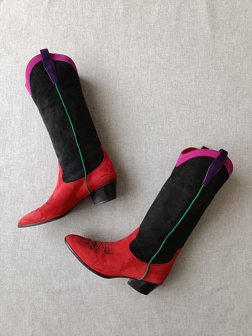 ヴィンテージ 80年代 カラフルスエード ウエスタンブーツ 22〜22.5cm