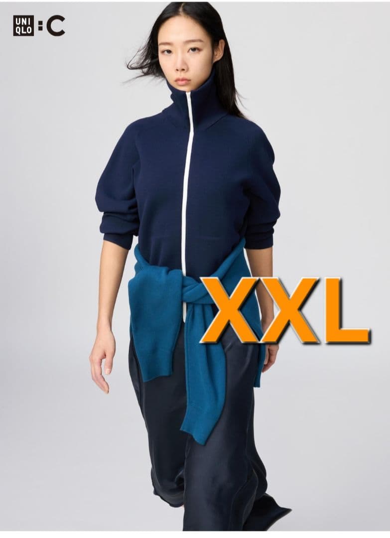 Y*】様 ユニクロC ミラノリブフルジップカーディガン　ネイビー　XXL