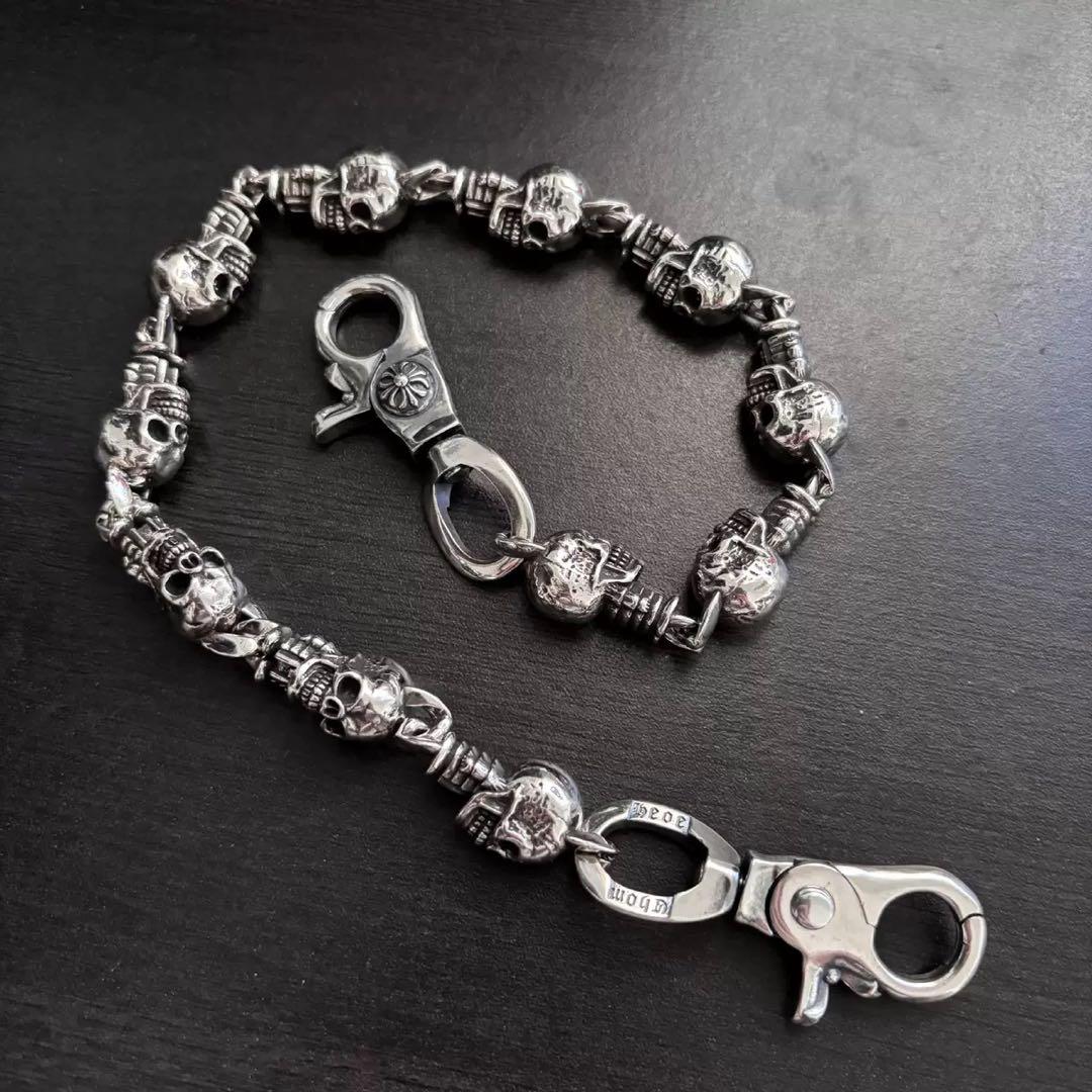 ウォレットチェーン ドクロ 骸骨 ダブルクリップ シルバー925